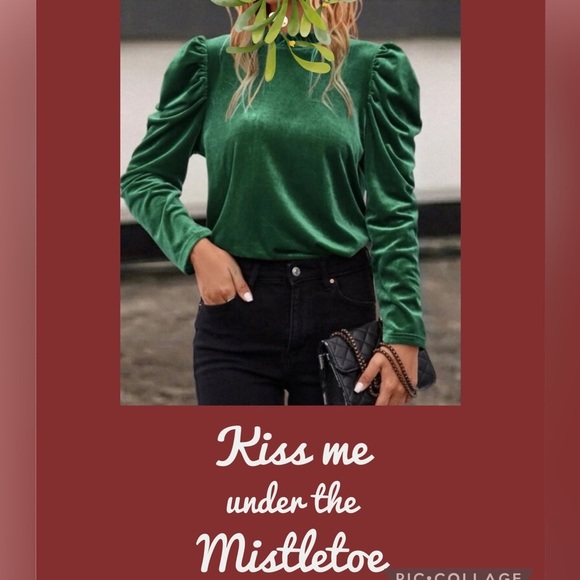 Green velvet frill neck top - Picture 7 of 7